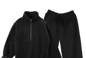 Conjunto Deportivo Unisex Negro, Sudadera con Cierre de Cremallera y Pantalones Jogger con Cordón, Color Sólido, Estilo Casual Otoñal - Product Image 3