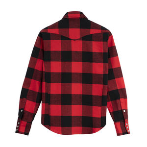 Chemise en flanelle à carreaux rouge et noir pour homme, manches longues, col mandarin, 100% coton, tissu dobby 220g, logo personnalisé, vêtements d'été - Product Image 3