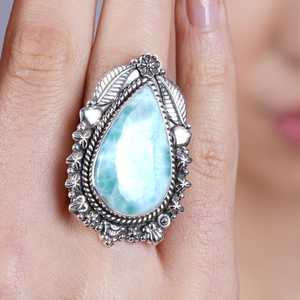 Anillo de Plata Larimar, Anillo de Plata de Ley 925, Plata de Ley 925 Sólida - Product Image 5
