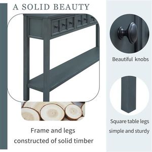 Rustic 60\" Entryway Console Table with Two Different Size Drawers and Bottom Shelf Navy Color for Storage - Product Image 5