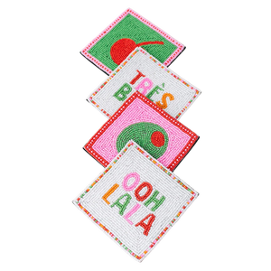 Ensemble de dessous-de-verre brodés à la main en coton coloré avec perles, motif croix, en toile carrée, pour décoration intérieure et cadeau - Product Image 1