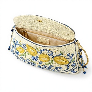 Pochette de soirée de luxe faite à la main, bleue et blanche, brodée de citrons, pour femme, sac élégant - Product Image 5