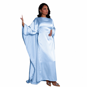 Abaya de calidad premium con manga larga, elegante y modesta, conjunto maxi kaftan de seda satinada para mujer - Product Image 1