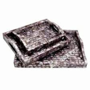 Plateau de service artisanal en nacre rose, design géométrique luxueux, plateau décoratif pour la décoration de la maison et la table basse - Product Image 2