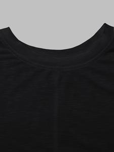 Crop top noir pour femme, manches longues, col rond, tricoté en spandex et polyester, coupe ample asymétrique, couleur unie minimaliste, toutes saisons - Product Image 4