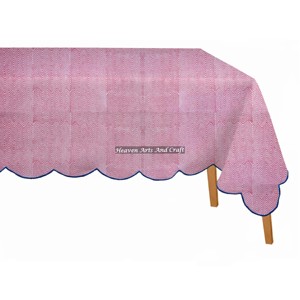 Mantel de Mesa Rectangular o de Tamaño Personalizado, de Algodón, para Banquetes y Bodas, con Estampado a Mano y Diseño Festoneado - Product Image 6