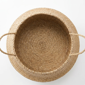 Wholesale Handwoven Seagrass Water Hyacinth Storage <b>Basket</b> <b>Foldable</b> Natural Organizer with Handles for Home Decor - Product Image 4