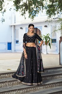 Emerald Ivory Gold Embroidered Lehenga Choli with <b>Jacket</b> 3-Piece Traditional Indian Bridal & Party Wear - Product Image 3