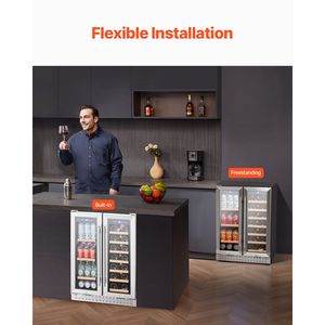 Frigorifero per Vini a Doppia Zona da 24 Pollici, Frigo Bar da Incasso o Libera Installazione, Ripiani Regolabili, Alimentazione Elettrica, Mini - Product Image 5