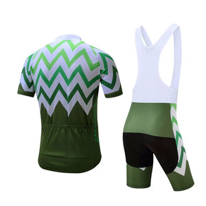 Conjunto de maillot y pantalón corto de ciclismo para hombre, verde y blanco con patrón en zigzag, jersey de manga corta con cremallera completa, ropa de ciclismo de verano que absorbe la humedad - Product Image 5