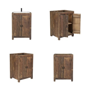 Modern Eco-Friendly Solid Mango Wood Bathroom <b>Vanity</b> with White Sink and Black Faucet Floor Mount - Product Image 3