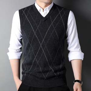 Gilet sans manches tricoté pour homme, motif Argyle, avec logo personnalisé, OEM, en nylon et acrylique, pour l'hiver - Product Image 2