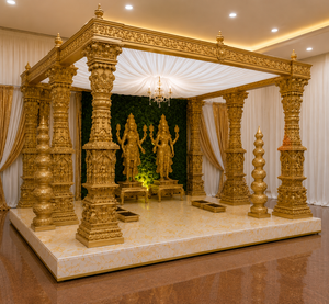 Mandap de mariage doré d'Asie du Sud, exclusif Sydney, en FRP, pour extérieur, meilleur ensemble de mandap de mariage hindou en fibre sculptée, USA - Product Image 3