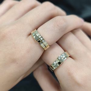Modern Geometric Wedding Bands 14K Solid <b>Gold</b> Lab Grown Diamond Prong Setting Channel <b>Set</b> Unisex <b>Rings</b> - Product Image 1