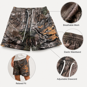 Shorts en maille camouflage personnalisés pour hommes, respirants, pour la gym, le basketball, tactiques, streetwear, séchage rapide, entraînement sportif - Product Image 5