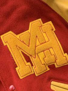 Men's Varsity Jacket <b>Red</b> Yellow Color Blocking Polyester Cotton Shell Quilted Lining Windproof Casual Autumn Wear Regular Fit - Product Image 4