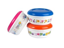 Plastic Classic Food Containers With Colorful Lids Round Small & Large Capacity 3 Pcs Set - Product Image 2