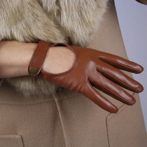 Brown <b>Leather</b> Dress Wrist Length <b>Gloves</b> Unlined Plain Style for Casual Daily Use Winter Warmth Soft Breathable Formal Hand Wear - Product Image 3