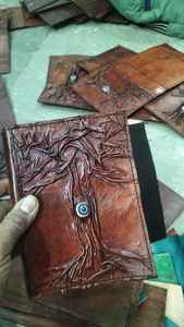 Embossed Leather <b>Journal</b> with Tree Motif Artisan Handmade Notebook with Stone Accents & Antique Look - Product Image 2