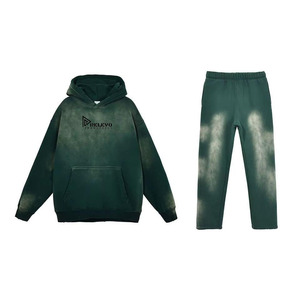 Custom High Quality Regular Printed Acid Wash <b>Tracksuit</b> Set Vintage Sun Faded Wash Hoodie Sweatpants 100% Cotton Streetwear - Product Image 6