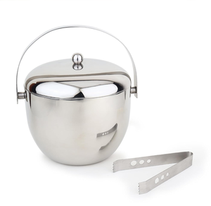 Hotel & Bar Stainless Steel <b>Ice</b> Bucket with <b>Tong</b> | Mirror Finish Double Wall Design - Product Image 1