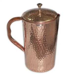 Angular Handle Hammered Copper Water Pitcher With Lid Ayurvedic <b>Jug</b> Kitchen Drinkware Serving Vessel - Product Image 2
