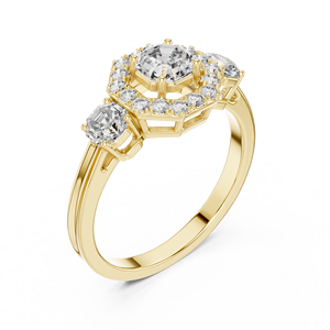 Bague de fiançailles en or avec halo de diamants de laboratoire, sertissage cathédrale rond avec pierres latérales, bague de mariage de luxe pour femme - Product Image 2