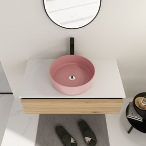 Meuble-lavabo mural de 36 pouces avec lavabo en céramique artistique rose et 1 tiroir à fermeture douce en contreplaqué (emballage KD) - Product Image 5