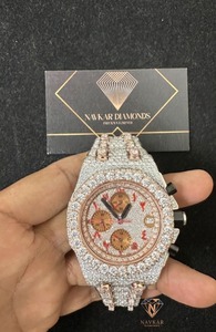 Luxury Men's Diamond Chronograph <b>Watch</b> Sterling Silver <b>Case</b> 42mm Analog Quartz Movement Folding Clasp <b>Watch</b> for Mens - Product Image 5