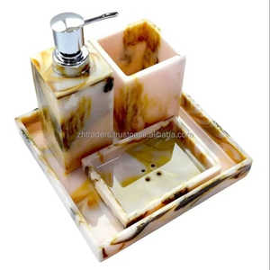 Ensemble d'accessoires de salle de bain en résine époxy de luxe faits à la main, 4 pièces, design moderne, organisateur de bain - Product Image 1