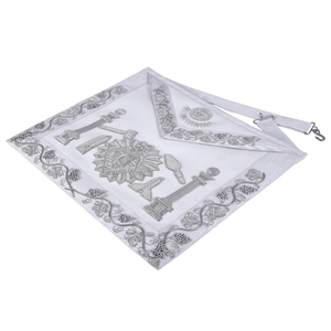 Delantal de Masón de Primera Calidad con Bordado de Hilos Plateados de la Logia Azul, con Pilares y Herramientas. Fabricante Confiable de Delantales Masónicos - Product Image 5