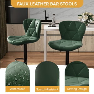 Industrial Vintage 2-Pc Rotatable Bar <b>Stools</b> Set Quilted PU Leather with Backrest and Footrest 300lb Capacity <b>Dining</b> Chairs - Product Image 4