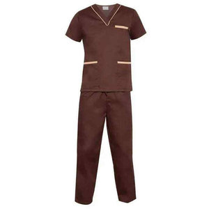 Ensemble de blouses d'infirmier pour hommes, marron, col en V, manches courtes, en coton et polyester tissé, uniforme d'hôpital, pantalon inclus, détection d'aiguilles - Product Image 2