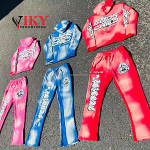 Ensemble de Survêtement pour Hommes : Hoodies et Pantalons de Survêtement Évasés Imprimés, Effet Usé, en Coton, Lavage Acide Estompé par le Soleil d'Hiver - Product Image 2