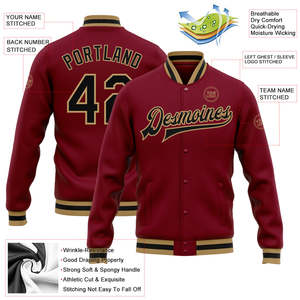 Chaqueta Varsity para Hombre, Estilo Deportivo, Color Borgoña Real y Caqui, Personalizada con Bordado, Impermeable, Transpirable, con Cuerpo y Mangas de Lana - Product Image 2