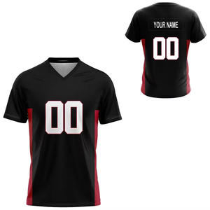 Camiseta de Fútbol para Hombre, Cuello en V, Negra y Roja, Manga Corta, Absorbe la Humedad, Impresión Sublimada, Corte Regular, Ropa Deportiva para Adultos - Product Image 1
