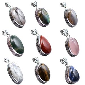 Lot de 50 pendentifs en pierres précieuses assorties, plaqués argent sterling 925, pendentifs en cristal pour la fabrication de bijoux - Product Image 2