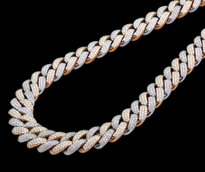 Cadena de Eslabones Cubanos de Estilo Hip Hop con Micro Pavé de Moissanita Redonda de Dos Tonos, Totalmente Engastada, Personalizada, de Diseño Elegante - Product Image 1