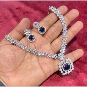 Conjunto de joyería fina premium americana Collar de diamantes Chapado en plata 11151687BLU - Product Image 1