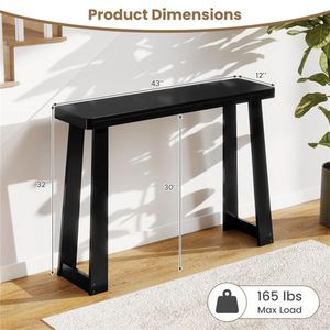 43\" <b>Space</b>-<b>Saving</b> Entryway Console <b>Table</b> Black Solid Rubber Wood for Small Hallways - Product Image 5
