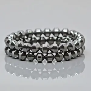 Natural Coated Hematite 8mm Smooth Bicon AAA Grade Gemstone Beads <b>Stretch</b> <b>Bracelet</b> - Product Image 3