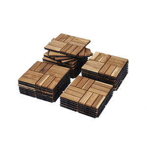 30 PCS <b>Interlocking</b> Deck <b>Tiles</b> Checker Pattern 12\" X 12\" Yellow Acacia Hardwood Outdoor <b>Flooring</b> for Patio Bancony Grooved - Product Image 3