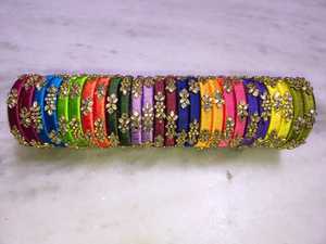 Handcrafted Multicolor Silk Thread <b>Bangle</b> Set with Kundan Work Traditional Indian Bridal <b>Bangles</b> Elegant Party Wear <b>Bangles</b> - Product Image 3