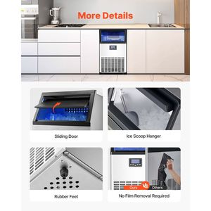 Macchina per il Ghiaccio Professionale da Cucina, Produzione 100 libbre/24H, Capacità di Stoccaggio 33 libbre, 45 Cubetti di Ghiaccio, 15 Minuti, Display Digitale LED - Product Image 6