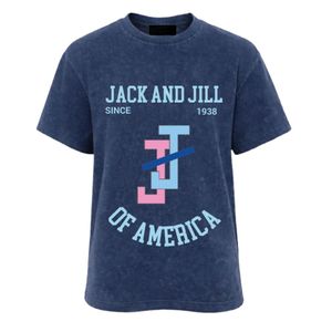 T-shirt graphique bleu marine délavé pour jeunes, en coton doux, col rond, manches courtes, décontracté, mode, vêtements de tous les jours - Product Image 1