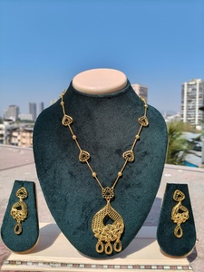 Brass 18K Gold Plated Women's Turkish Long Haram Necklace <b>Set</b> Bridal Traditional Wedding Engagement Anniversary Party Trendy - Product Image 4