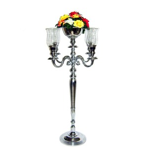 Candelabros DE BODA Centros de mesa Candelabro alto de pie hecho a mano en metal de aluminio con votivos de cristal - Product Image 1