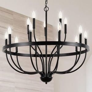 Lámpara de Techo Colgante de Metal Negro Estilo Candelabro Minimalista Moderno, Elegante para Sala de Estar, Comedor y Hoteles - Product Image 3