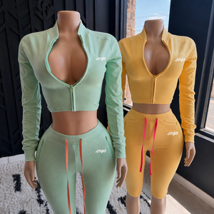 Custom Women Fleece Hoodie Set Full Zip Cropped <b>Sweatshirt</b> Mini Skirt Activewear Solid Color Quick Dry Polyester <b>Yoga</b> Wear - Product Image 1