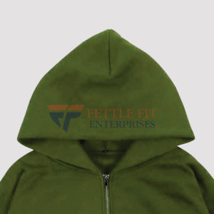 Sweat-shirt à capuche unisexe avec logo personnalisé sur le devant, fermeture éclair, 100% coton, tissu French Terry, coupe classique, vert uni, vêtement décontracté pour l'automne - Product Image 3